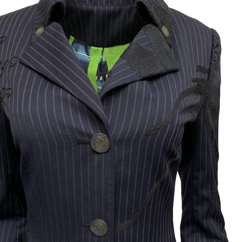 VINTAGE Asylum by Raw7 Pinstripe Trench Coat with Embroidery - Picture 4 of 9
